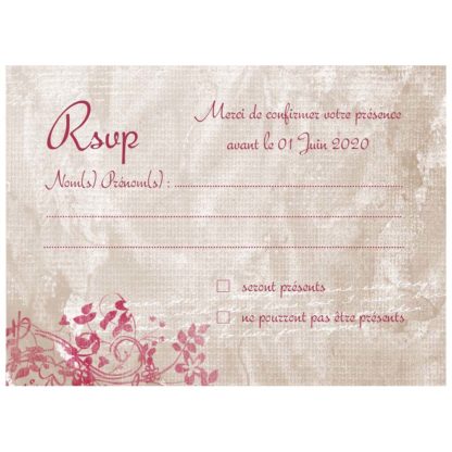 carte RSVP fleuri bordeau