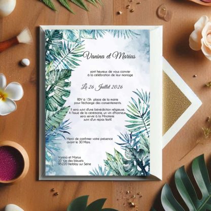 Faire-part de mariage -  Feuillage tropical