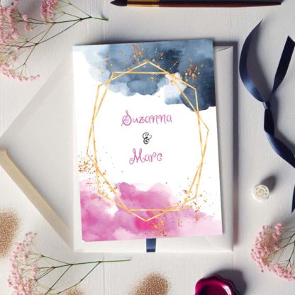 Faire part de mariage - cadre ambiance aquarelle