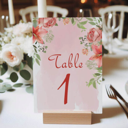 Numéro de table - Floral rose aquarelle